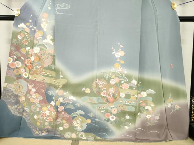 平和屋着物●訪問着 友禅 作家物 春峰 雪輪重ね花文 暈し染め 正絹 逸品 AABI6932ck