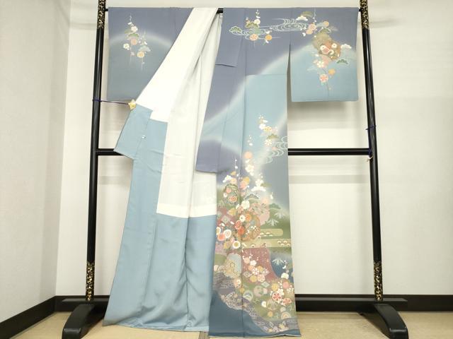 平和屋着物●訪問着 友禅 作家物 春峰 雪輪重ね花文 暈し染め 正絹 逸品 AABI6932ck