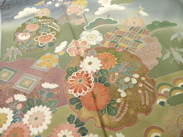 平和屋着物●訪問着 友禅 作家物 春峰 雪輪重ね花文 暈し染め 正絹 逸品 AABI6932ck