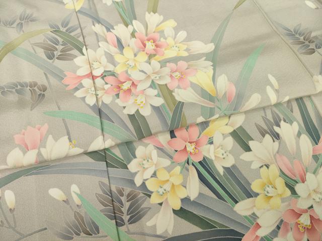 平和屋着物●訪問着 友禅 作家物 秀夫 草花文 正絹 逸品 未使用 AABI6933ck