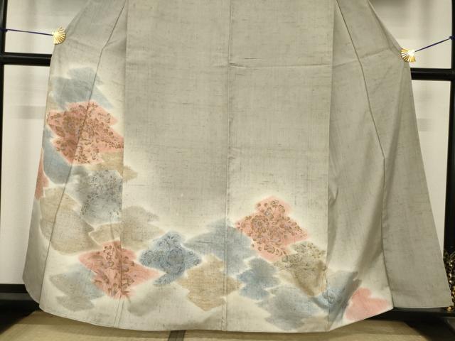 平和屋着物●訪問着 紬地 辻が花 松皮菱花文 暈し染め 金彩 正絹 逸品 AABI6938ck