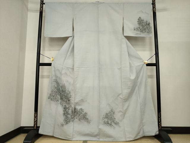 平和屋着物●訪問着 紬地 手描き 風景文 正絹 逸品 AABI6941ck