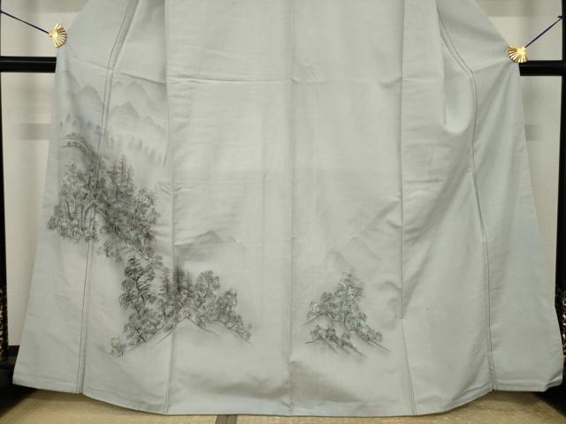 平和屋着物●訪問着 紬地 手描き 風景文 正絹 逸品 AABI6941ck