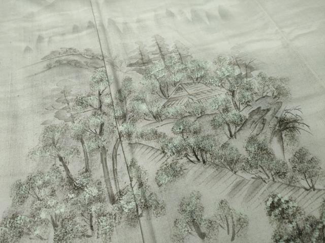 平和屋着物●訪問着 紬地 手描き 風景文 正絹 逸品 AABI6941ck