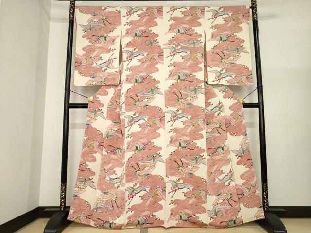 平和屋着物●上質な小紋 紅型 立波飛鶴文 鬼しぼ縮緬 正絹 逸品 AABI6943ck