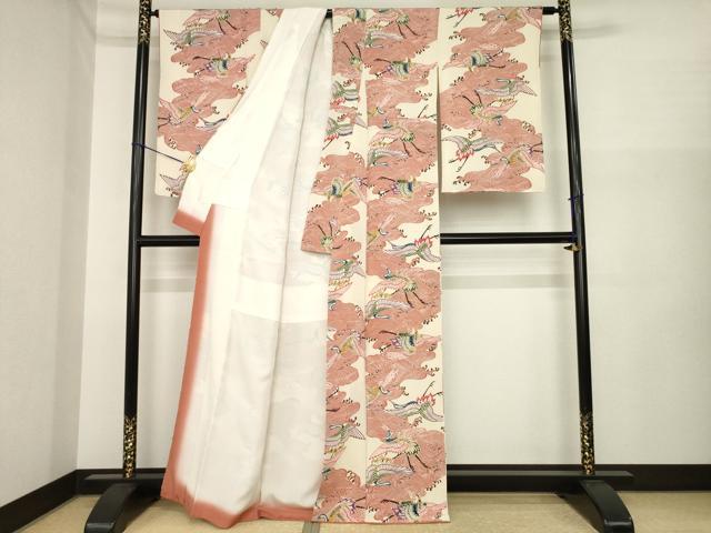 平和屋着物●上質な小紋 紅型 立波飛鶴文 鬼しぼ縮緬 正絹 逸品 AABI6943ck