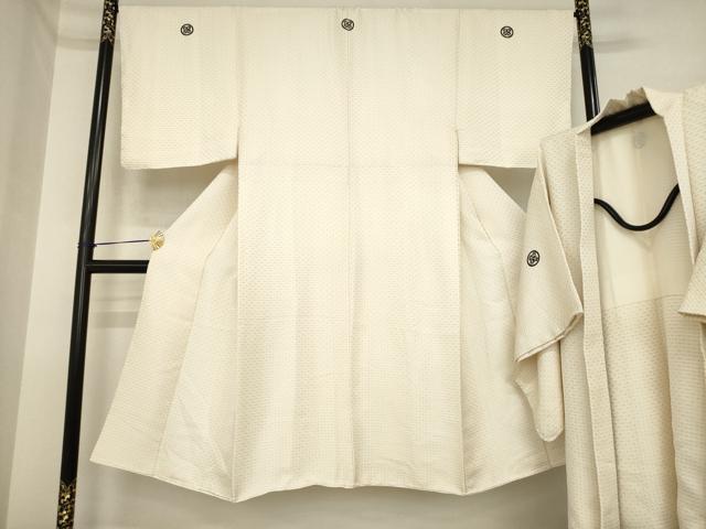 平和屋着物●男性 白紋付・羽織セット 菱文 金糸 正絹 逸品 未使用 AABI6947ck