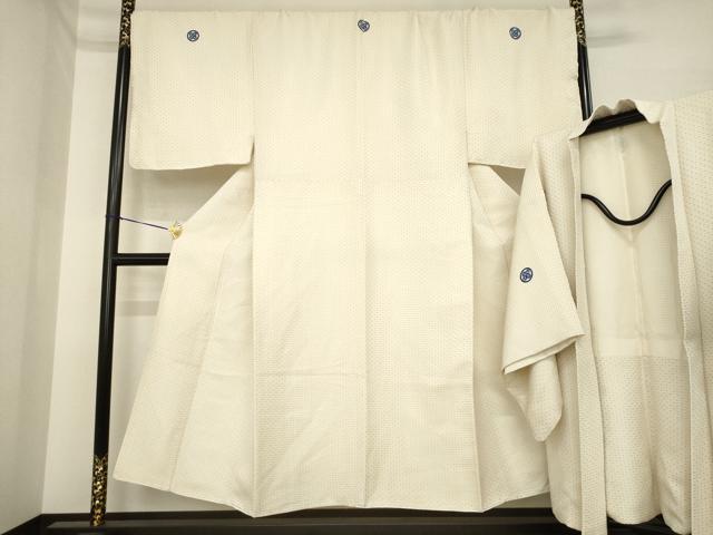 平和屋着物●男性 白紋付・羽織セット 菱文 金糸 キングサイズ 正絹 逸品 AABI6950ck