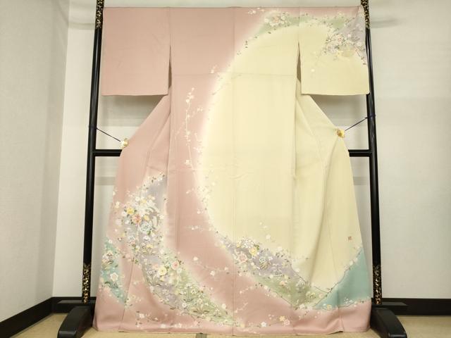 平和屋着物●訪問着 作家物 利秋 流水花丸文 暈し染め 正絹 逸品 AABI6952ck