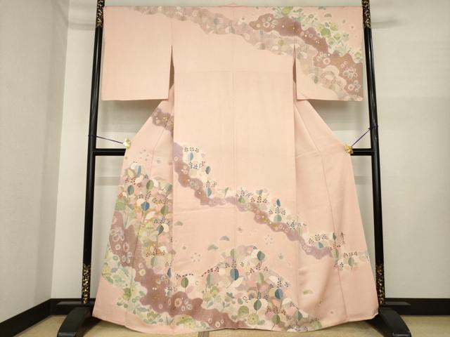 平和屋着物●訪問着 駒刺繍 桐 金銀彩 正絹 逸品 AABI6957ck