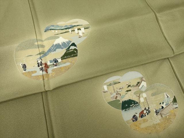 平和屋着物●訪問着 友禅 人物風景文 暈し染め 金彩 正絹 逸品 AABI6959ck