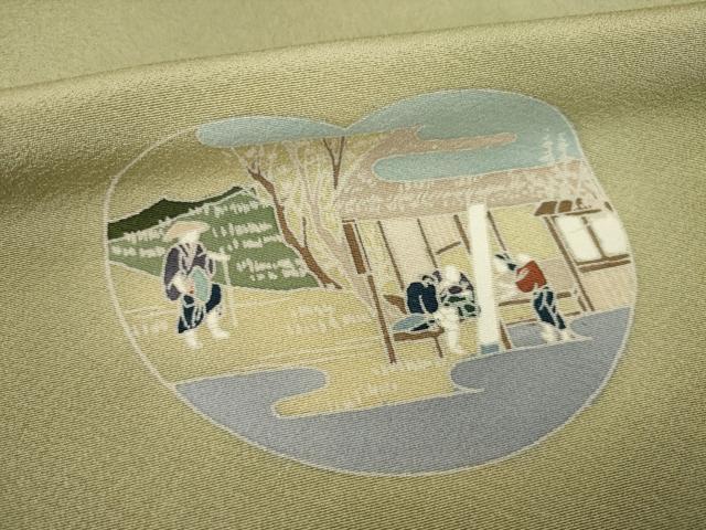 平和屋着物●訪問着 友禅 人物風景文 暈し染め 金彩 正絹 逸品 AABI6959ck