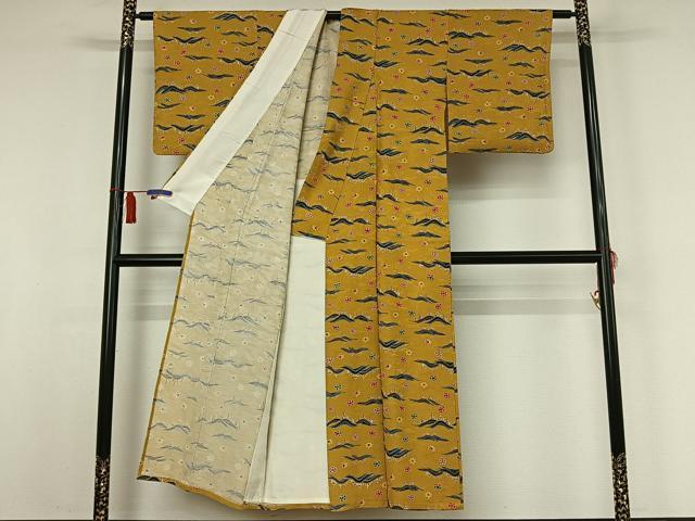 平和屋着物▽上質な小紋 単衣 型染め 流水花文 正絹 逸品 AABI6962jh