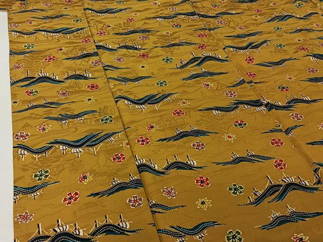 平和屋着物▽上質な小紋 単衣 型染め 流水花文 正絹 逸品 AABI6962jh