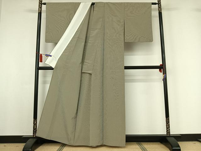 平和屋着物▽江戸小紋 単衣 万筋 枯葉色×象牙色 正絹 逸品 AABI6968jh