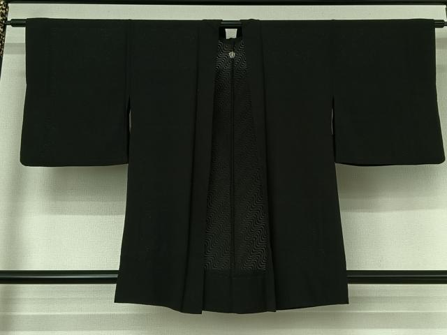 平和屋着物▽羽織 スリーシーズン 春夏秋 塵除け 流水地紋 暗黒色 黒地 正絹 逸品 AABI6973jh