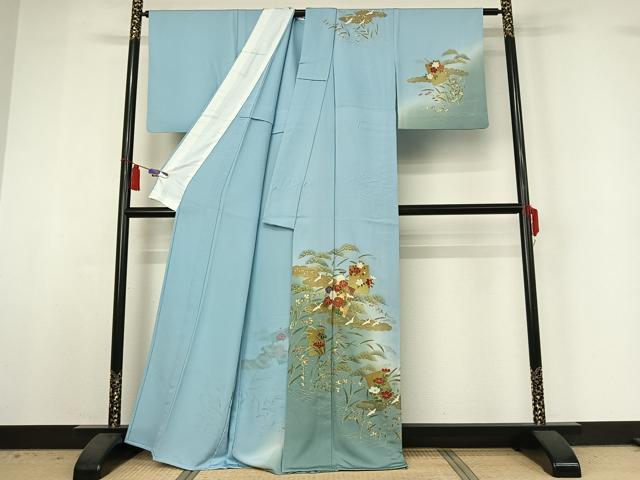 平和屋着物▽訪問着 単衣 飛鶴花文 暈し染め 金彩 正絹 逸品 AABI6975jh
