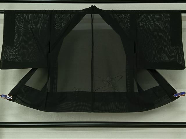 平和屋着物▽羽織 スリーシーズン 春夏秋 塵除け 草花文 黒地 正絹 逸品 AABI6978jh