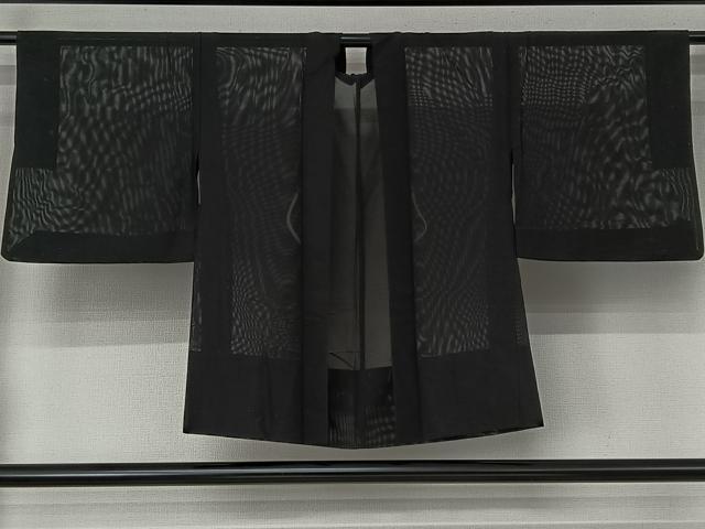 平和屋着物▽羽織 スリーシーズン 春夏秋 塵除け 草花文 黒地 正絹 逸品 AABI6978jh