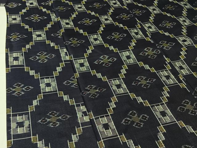 平和屋着物▽本場琉球絣 単衣 花菱文 正絹 逸品 AABI6980jh