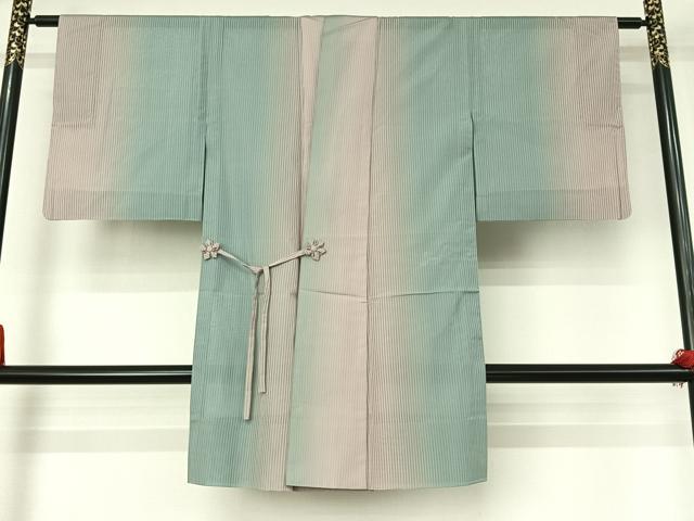 平和屋着物▽道中着 スリーシーズン 春夏秋 塵除け 縞 暈し染め 正絹 逸品 AABI6982jh