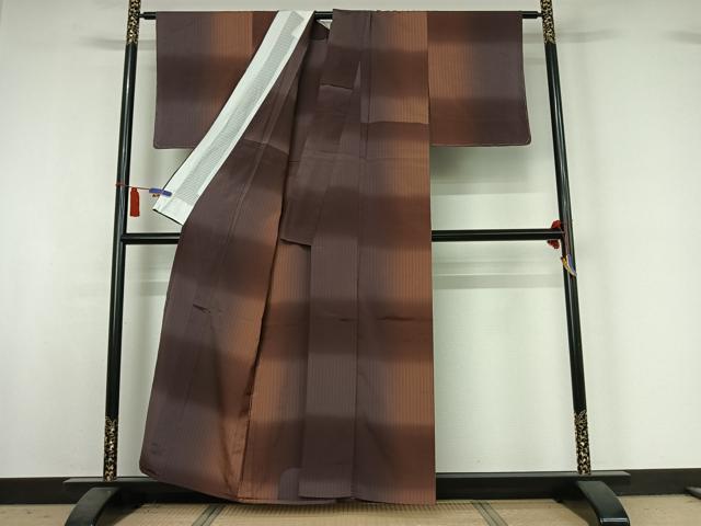 平和屋着物▽上質な小紋 単衣 紬地 霞文 正絹 逸品 AABI6983jh