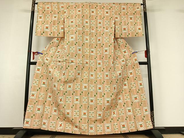 平和屋着物▽上質な紬 単衣 遠州椿 正絹 逸品 AABI6986jh