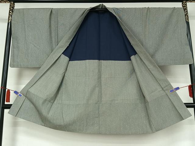 平和屋着物▽男性 紬 単衣 アンサンブル 縞 キングサイズ 正絹 逸品 AABI6989jh