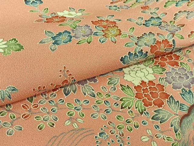 平和屋着物▽訪問着 単衣 風景御所車花文 暈し染め 正絹 逸品 AABI6990jh