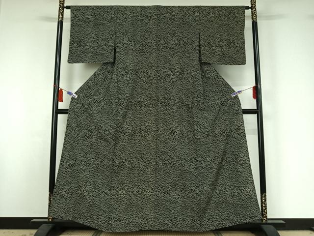 平和屋着物▽上質な小紋 単衣 芝文 黒地 正絹 逸品 AABI6993jh