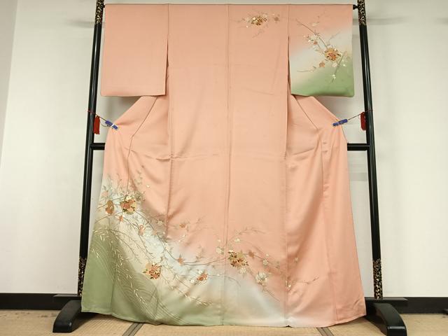 平和屋着物▽訪問着 単衣 雪輪花文 金彩 正絹 逸品 AABI6994jh