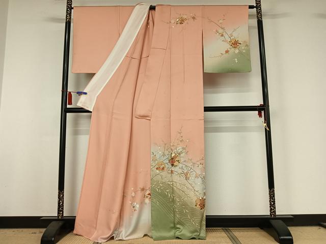 平和屋着物▽訪問着 単衣 雪輪花文 金彩 正絹 逸品 AABI6994jh