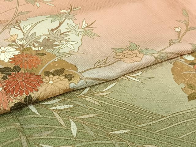 平和屋着物▽訪問着 単衣 雪輪花文 金彩 正絹 逸品 AABI6994jh