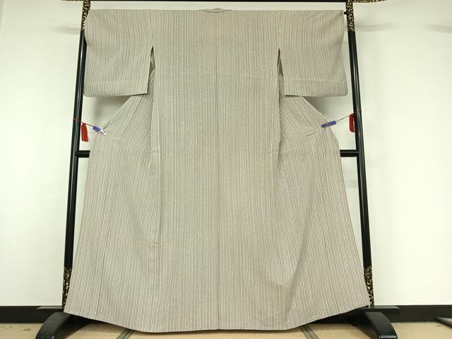 平和屋着物▽上質な小紋 単衣 縞 正絹 逸品 AABI6996jh