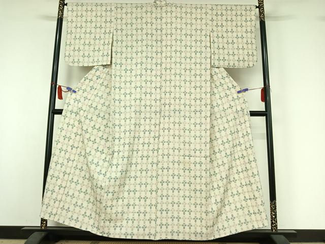 平和屋着物▽本塩沢 単衣 幾何学文様 正絹 逸品 AABI7001jh