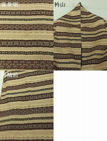 平和屋着物▽本塩沢 単衣 横段文 正絹 逸品 AABI7002jh