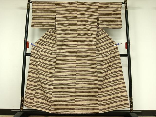 平和屋着物▽本塩沢 単衣 横段文 正絹 逸品 AABI7002jh