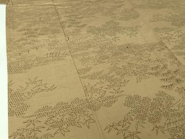 平和屋着物▽上質な紬 単衣 彩華織 風景花文 証紙付き 正絹 逸品 AABI7004jh