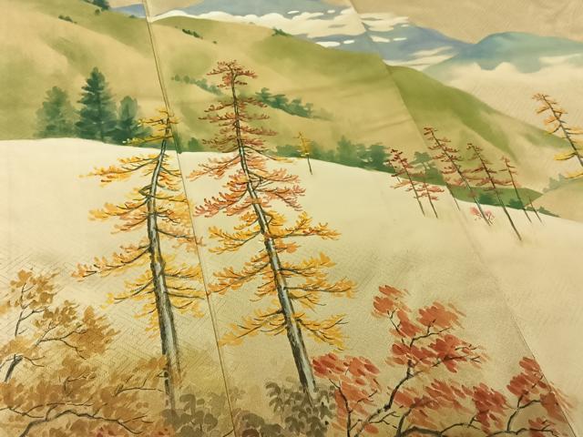 平和屋着物▽訪問着 単衣 お召地 作家物 手描き 風景文 正絹 逸品 AABI7011jh
