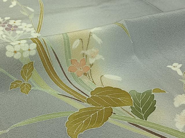 平和屋着物▽訪問着 単衣 草花文 正絹 逸品 AABI7014jh