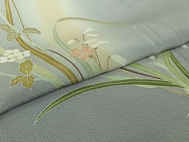平和屋着物▽訪問着 単衣 草花文 正絹 逸品 AABI7014jh