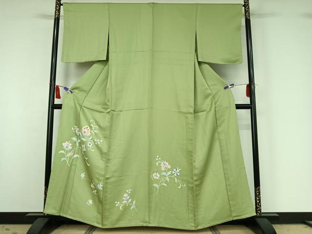 平和屋着物▽訪問着 単衣 更紗花文 金銀彩 正絹 逸品 AABI7019jh