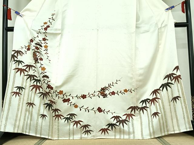 平和屋着物▽訪問着 単衣 松竹梅 金彩 正絹 逸品 AABI7022jh