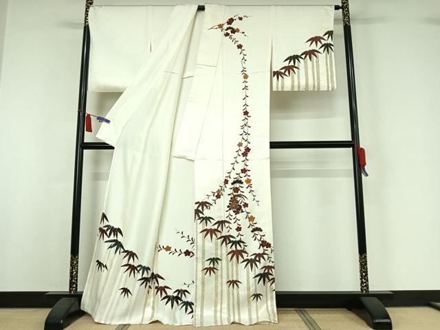 平和屋着物▽訪問着 単衣 松竹梅 金彩 正絹 逸品 AABI7022jh