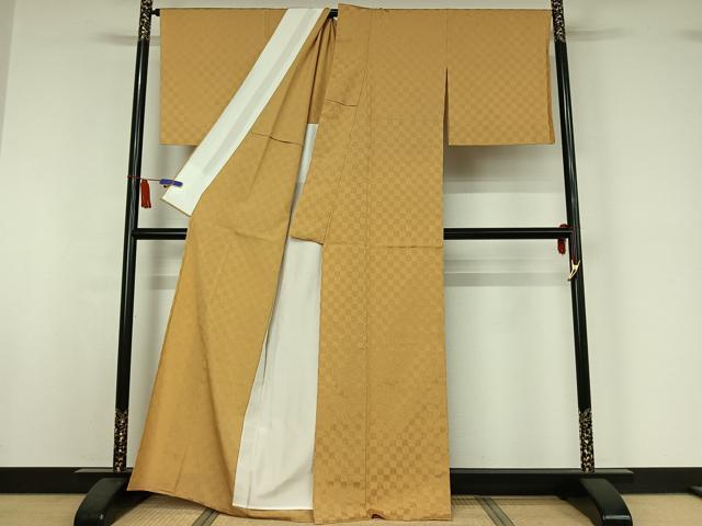 平和屋着物▽上質な小紋 単衣 市松文様 正絹 逸品 AABI7032jh