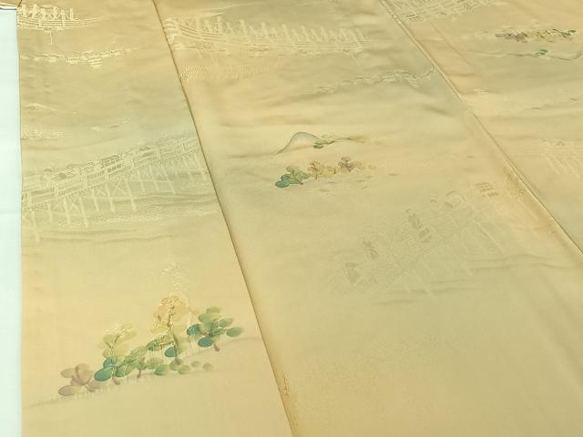 平和屋着物▽上質な小紋 単衣 地紋起こし 風景文 暈し染め 正絹 逸品 AABI7033jh