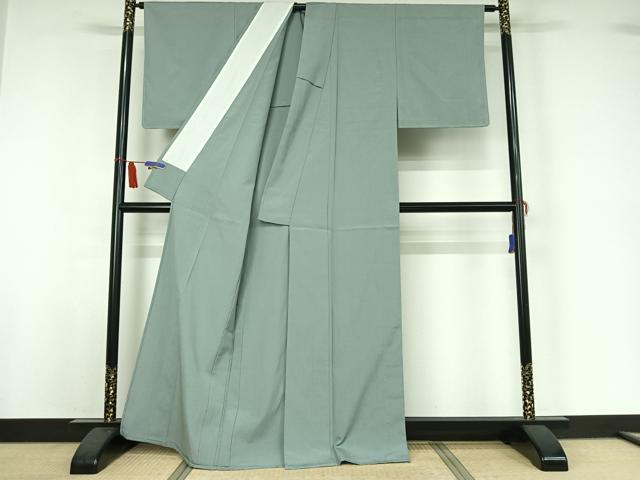 平和屋着物▽お召 単衣 湊鼠色 正絹 逸品 AABI7037jh