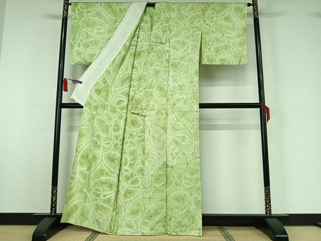 平和屋着物▽上質な小紋 単衣 絞り 草葉文 正絹 逸品 AABI7040jh