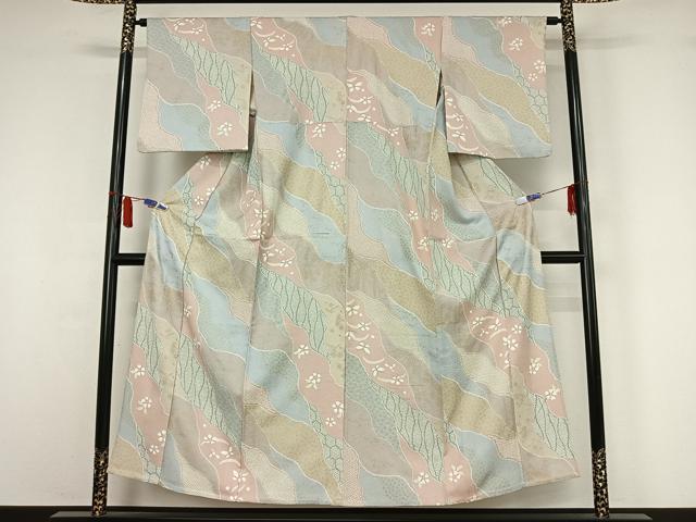 平和屋着物▽上質な小紋 単衣 芝花文 金彩 正絹 逸品 AABI7045jh