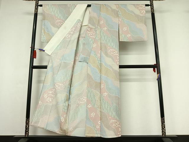 平和屋着物▽上質な小紋 単衣 芝花文 金彩 正絹 逸品 AABI7045jh